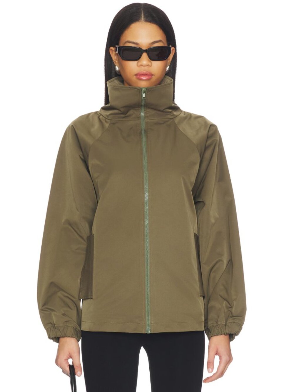 NEW Lovers and Friends Ayla Jacket in Green Olive Army Funnel Neck Shell Coat